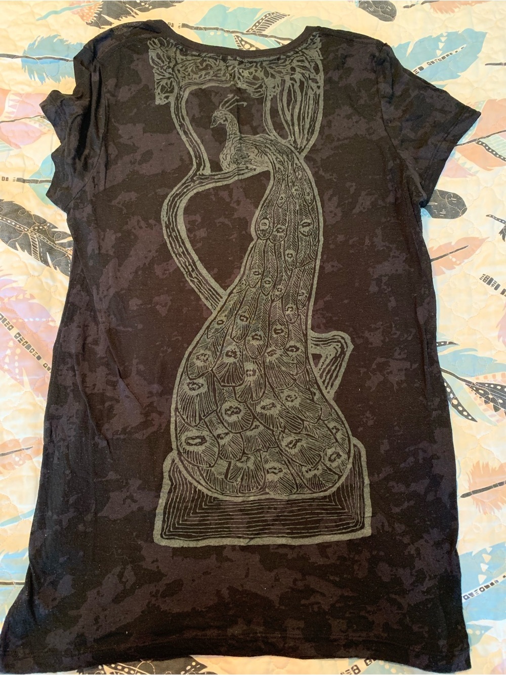 Vans Black Tee with Green Peacock Graphic - Short Sleeve